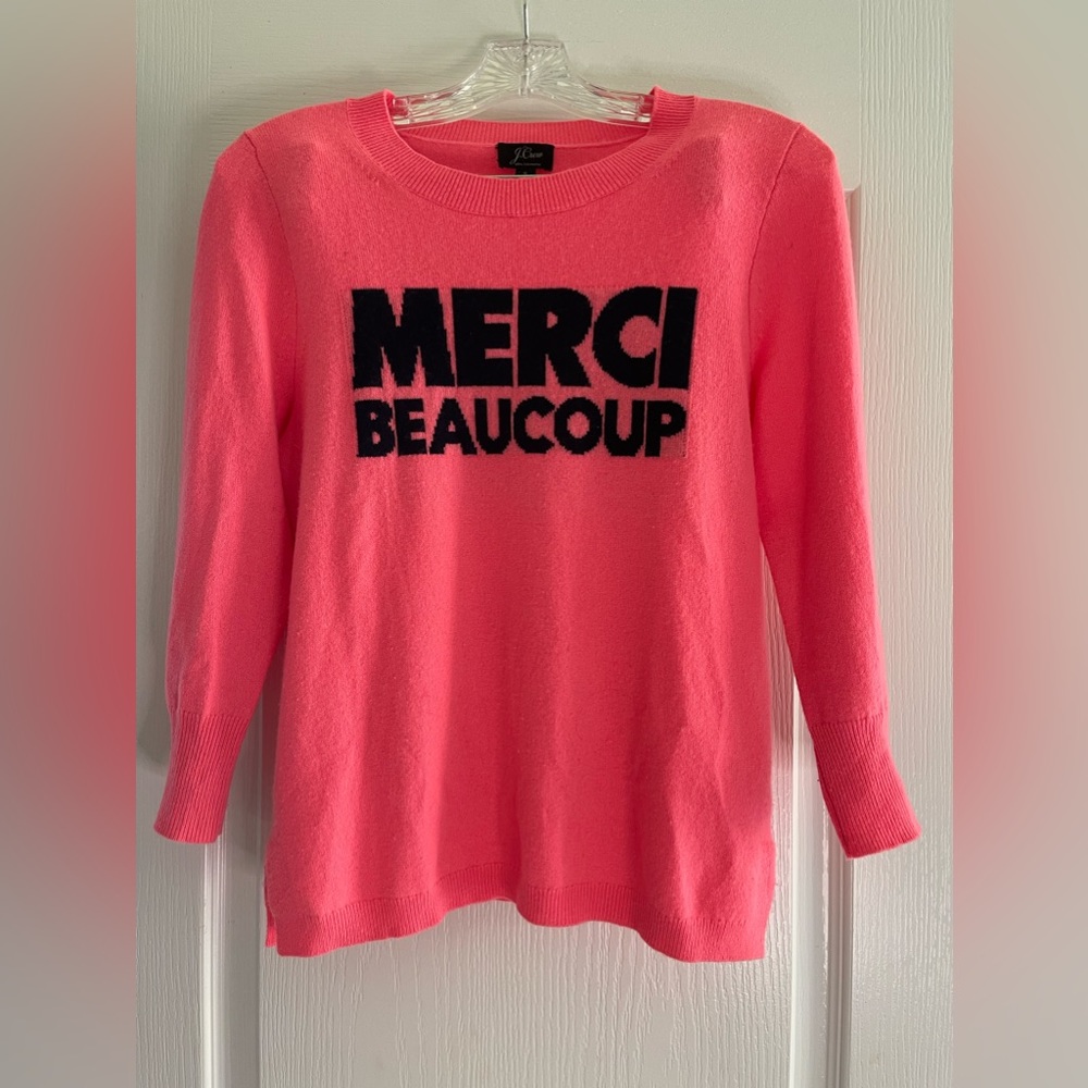 J Crew MERCI BEAUCOUP Pink 3/4 Sleeves Everyday Cashmere Sweater Womens Size S